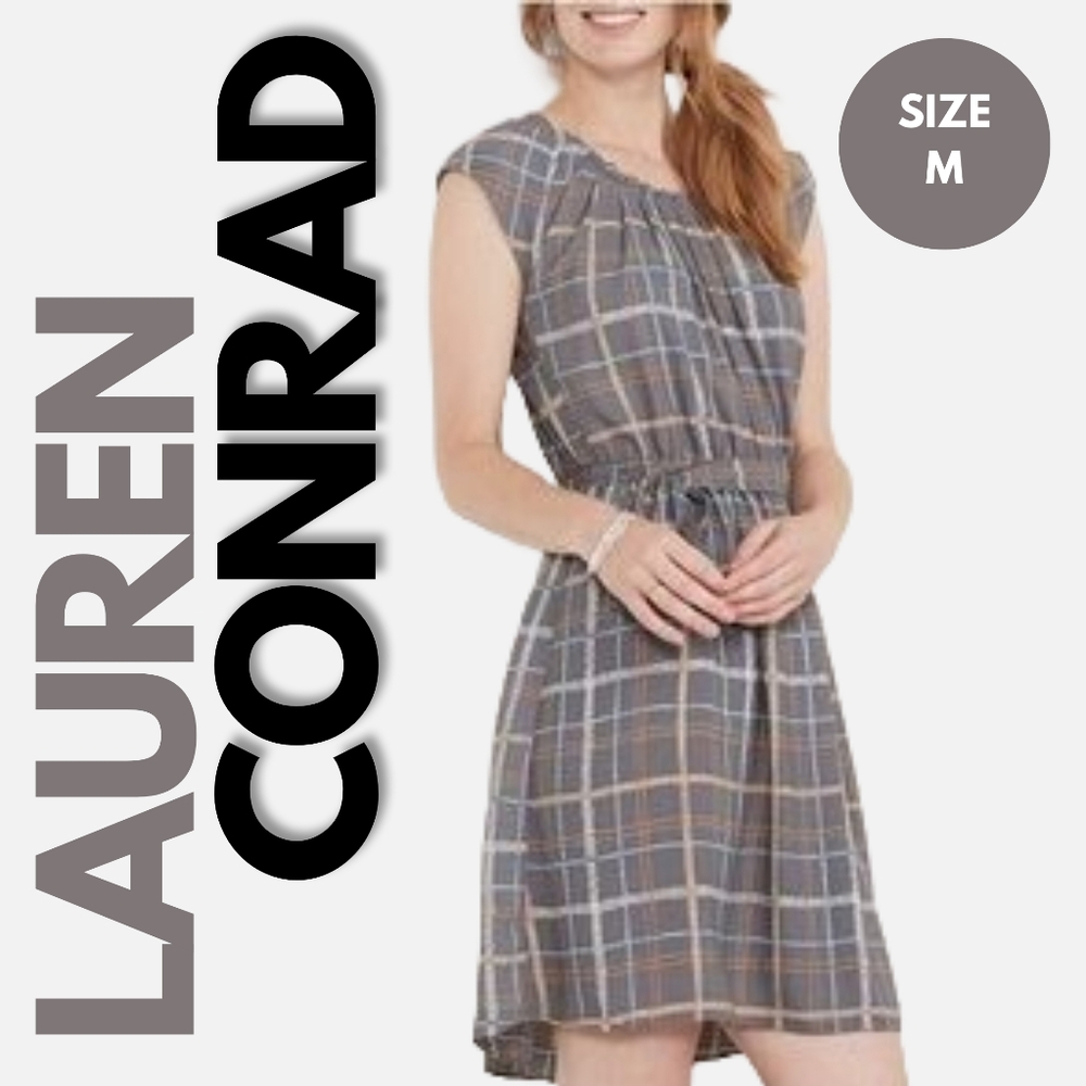 LC Lauren Conrad Plaid Pleated Dress Size M